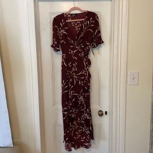 Lulu’s Burgundy Flora Wrap Maxi Dress, large